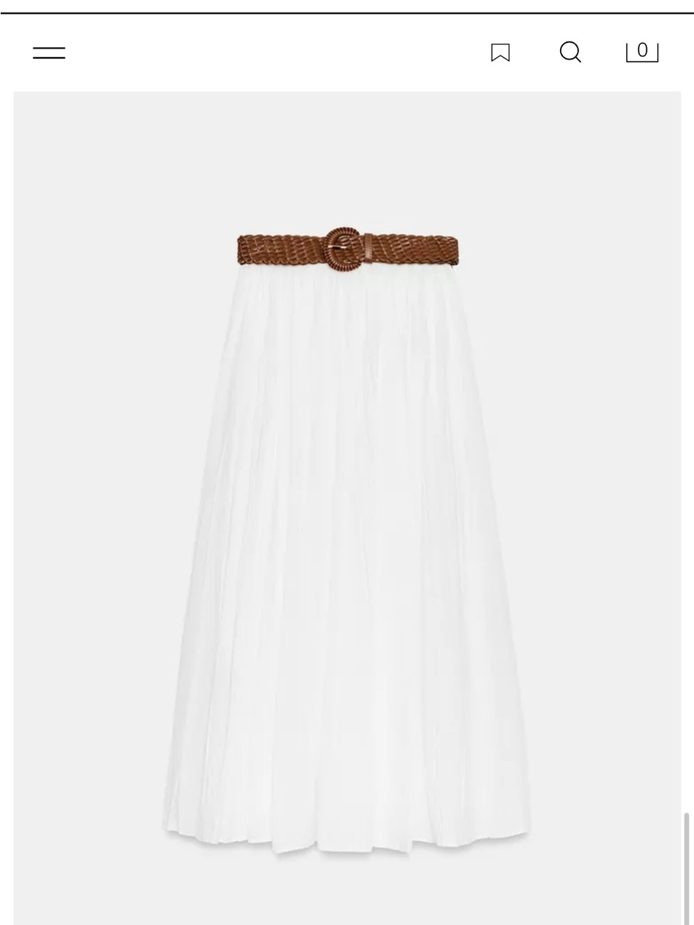 Zara White Pleated Maxi Skirt with Brown Braided Belt